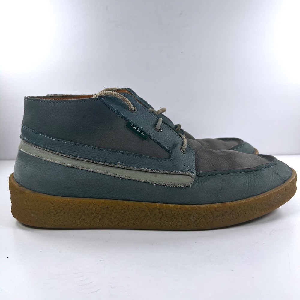 PS Paul Smith Mens Blue Grey Leather Crepe Sole Chukka Boots Size 9 UK